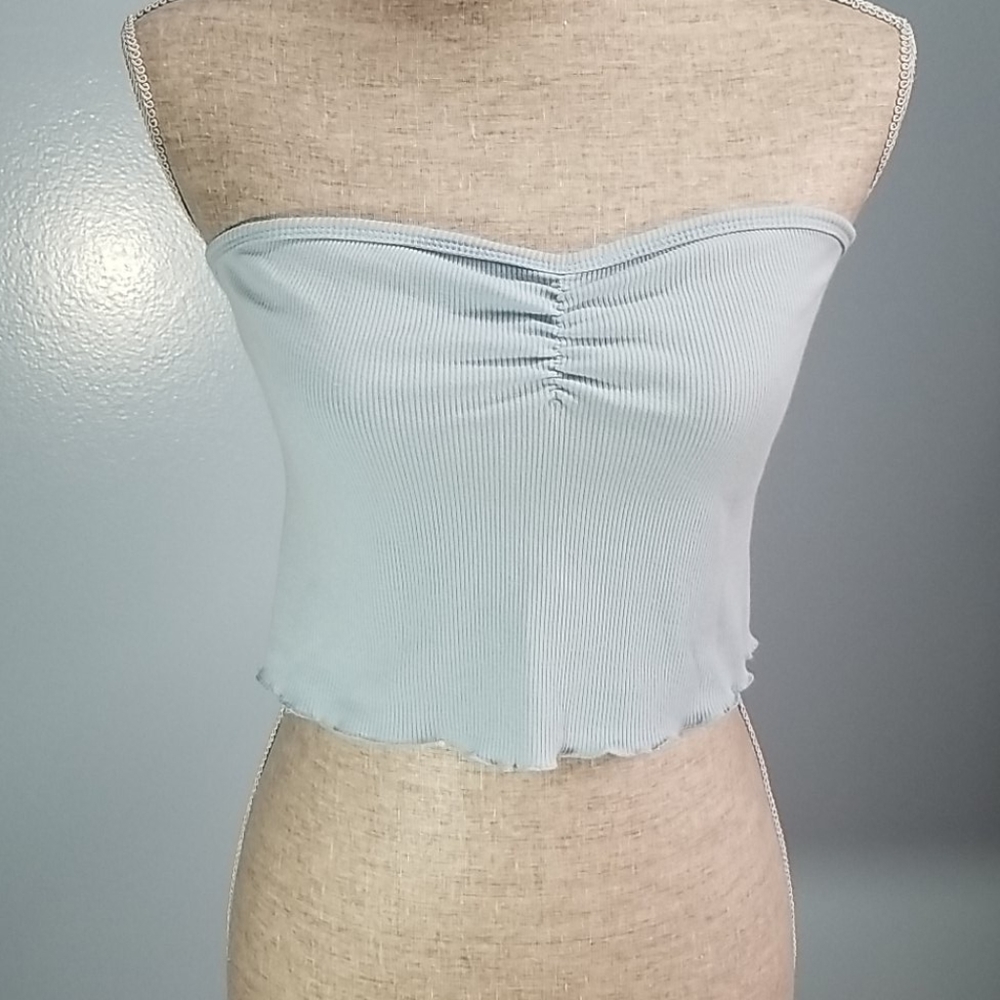 PacSun Basics Ribbed Lettuce Hem Tube Top Pale Blue Size Large NWT